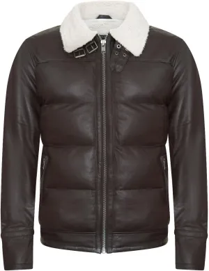 Men's Aviator Leather Quilted Biker Puffer Jacket
