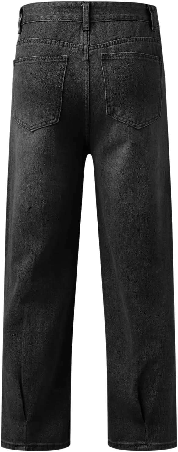 Men's Baggy Wide Leg Jeans Hip Hop Skater High Street Denim Pants Casual Trendy Loose Fit Long Streetwear Trousers