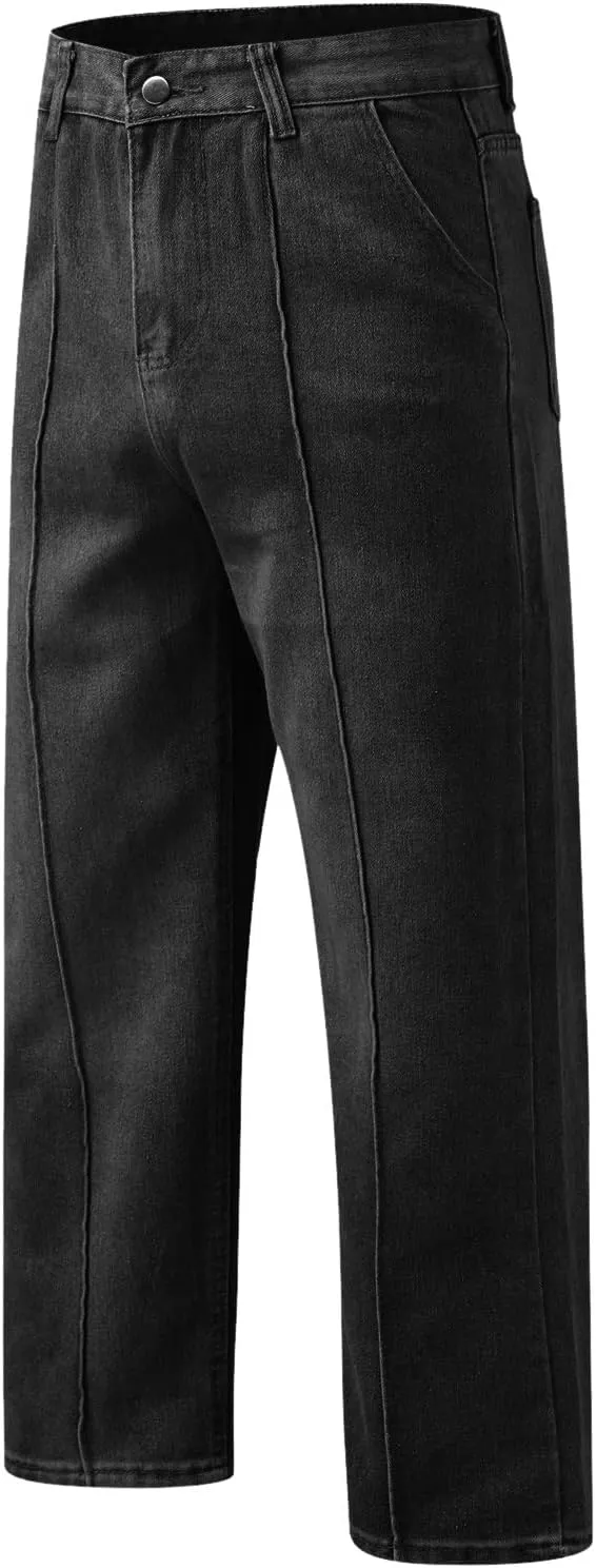 Men's Baggy Wide Leg Jeans Hip Hop Skater High Street Denim Pants Casual Trendy Loose Fit Long Streetwear Trousers