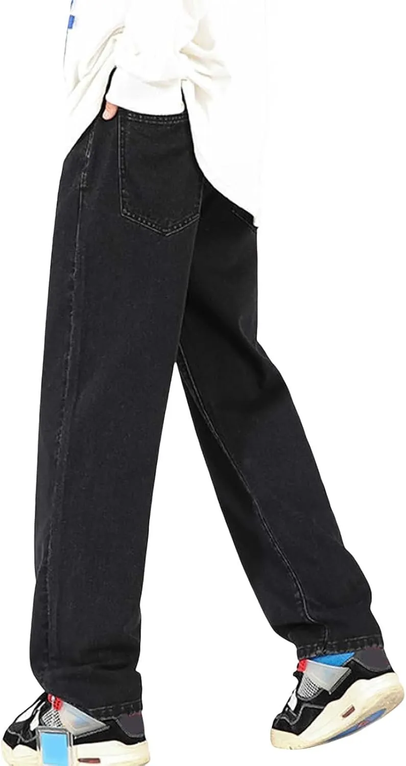 Men's Baggy Wide Leg Jeans Hip Hop Skater High Street Denim Pants Casual Trendy Loose Fit Long Streetwear Trousers