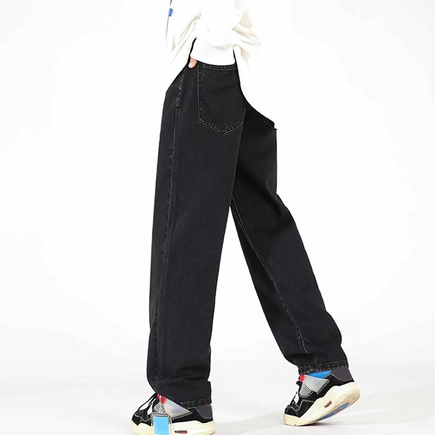 Men's Baggy Wide Leg Jeans Hip Hop Skater High Street Denim Pants Casual Trendy Loose Fit Long Streetwear Trousers