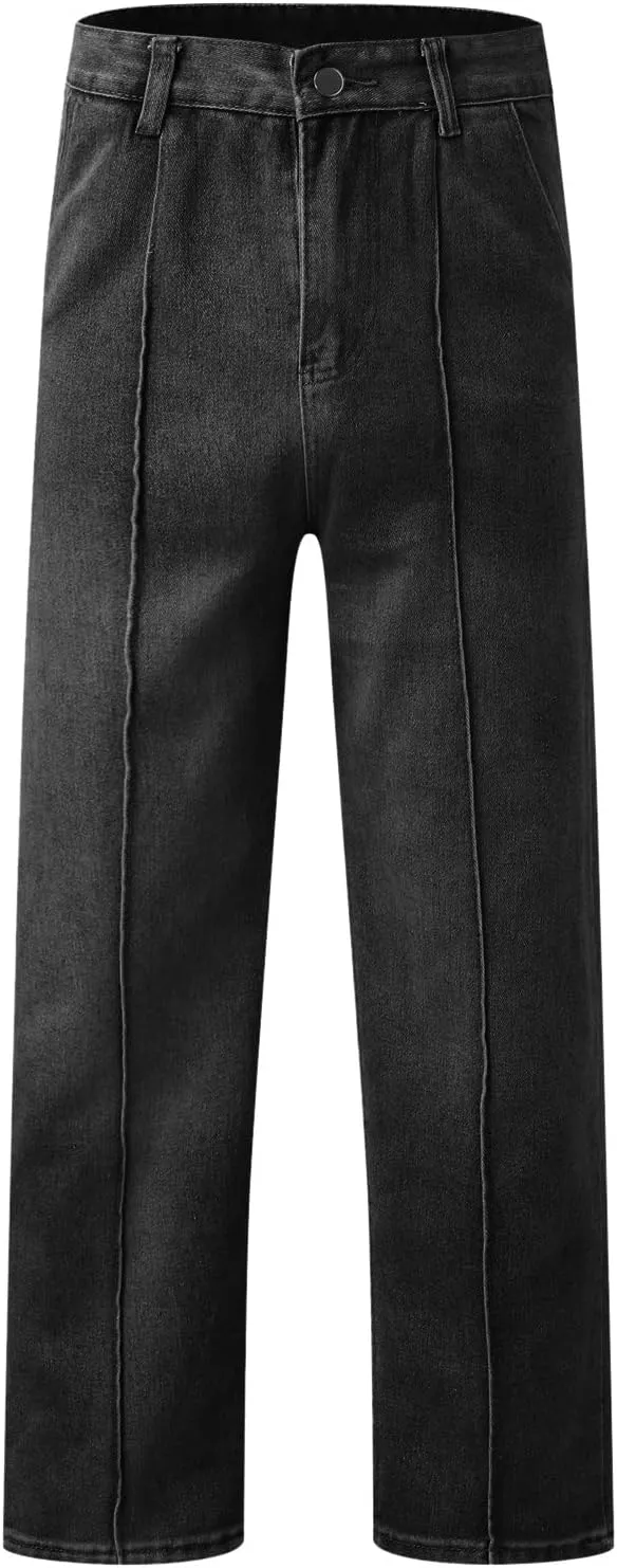 Men's Baggy Wide Leg Jeans Hip Hop Skater High Street Denim Pants Casual Trendy Loose Fit Long Streetwear Trousers