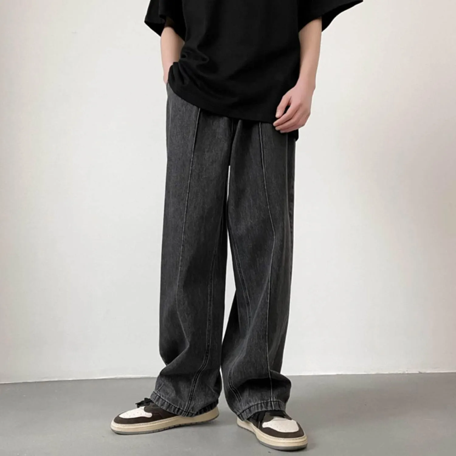 Men's Baggy Wide Leg Jeans Hip Hop Skater High Street Denim Pants Casual Trendy Loose Fit Long Streetwear Trousers