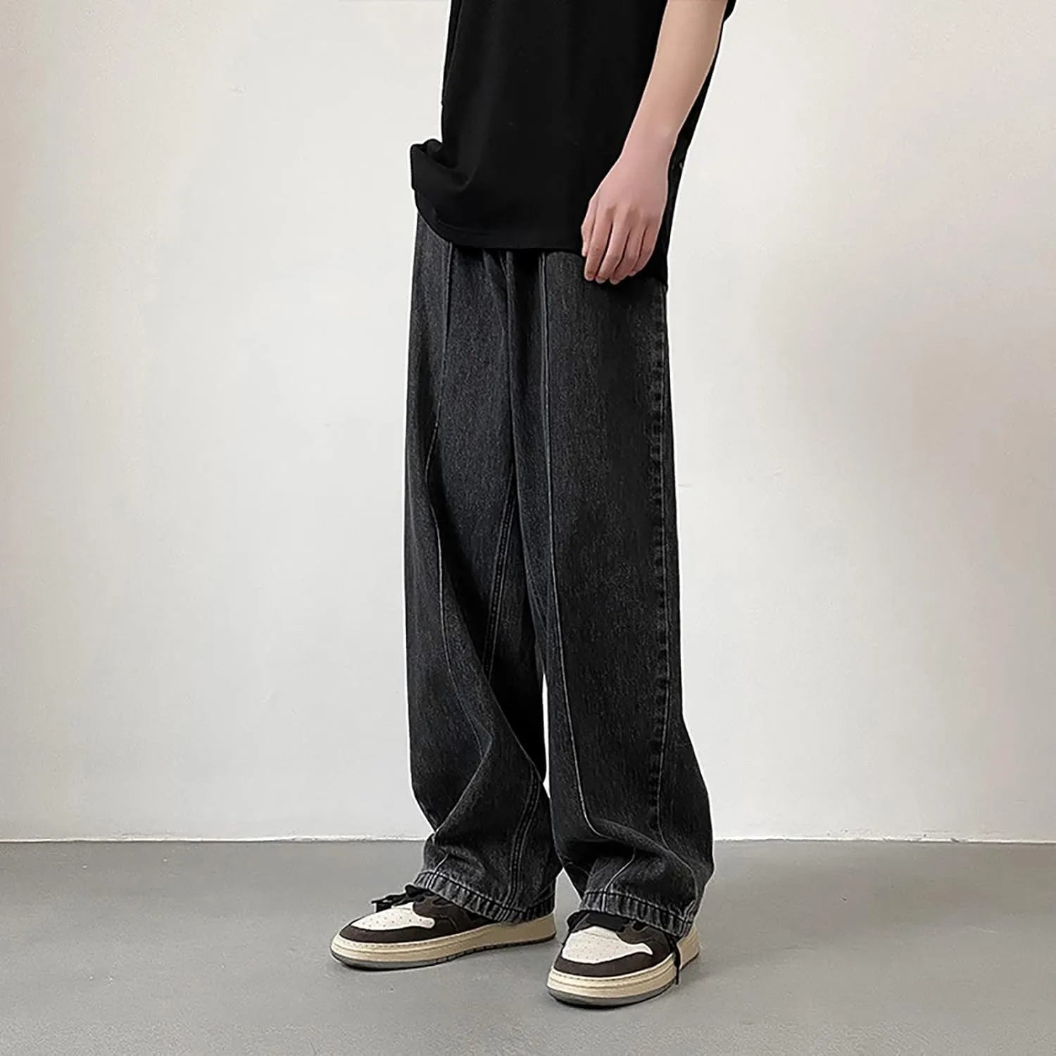 Men's Baggy Wide Leg Jeans Hip Hop Skater High Street Denim Pants Casual Trendy Loose Fit Long Streetwear Trousers