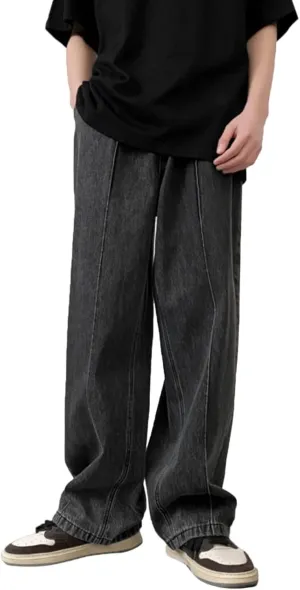 Men's Baggy Wide Leg Jeans Hip Hop Skater High Street Denim Pants Casual Trendy Loose Fit Long Streetwear Trousers