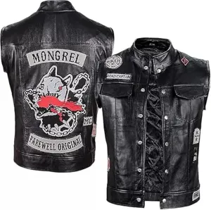 Men's Black Leather Rider Vest - Days Deacon Mongrel Halloween Jacket