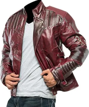 Mens Distressed Cafe Racer Biker Maroon Costume PU Leather Jacket