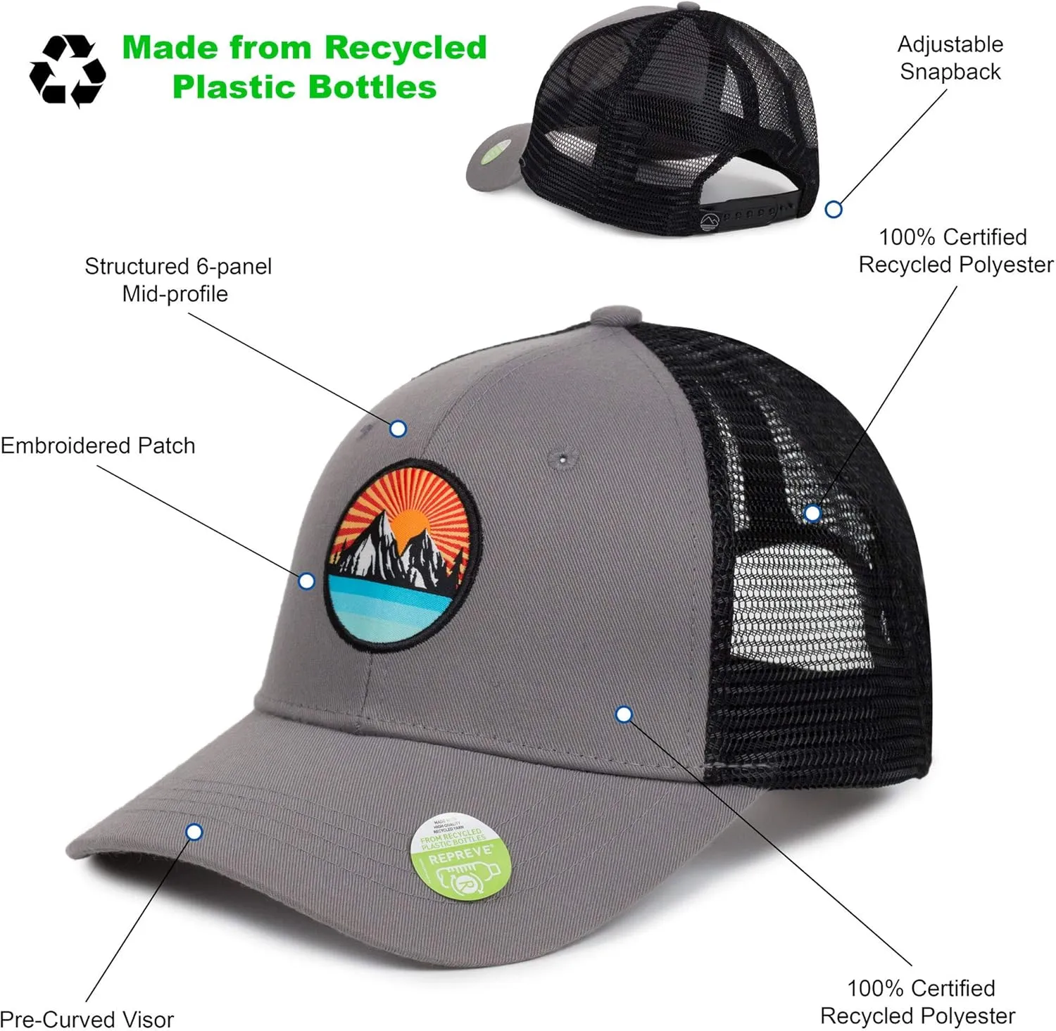 Men's Eco-Friendly Snapback Trucker Hat Baseball Cap
