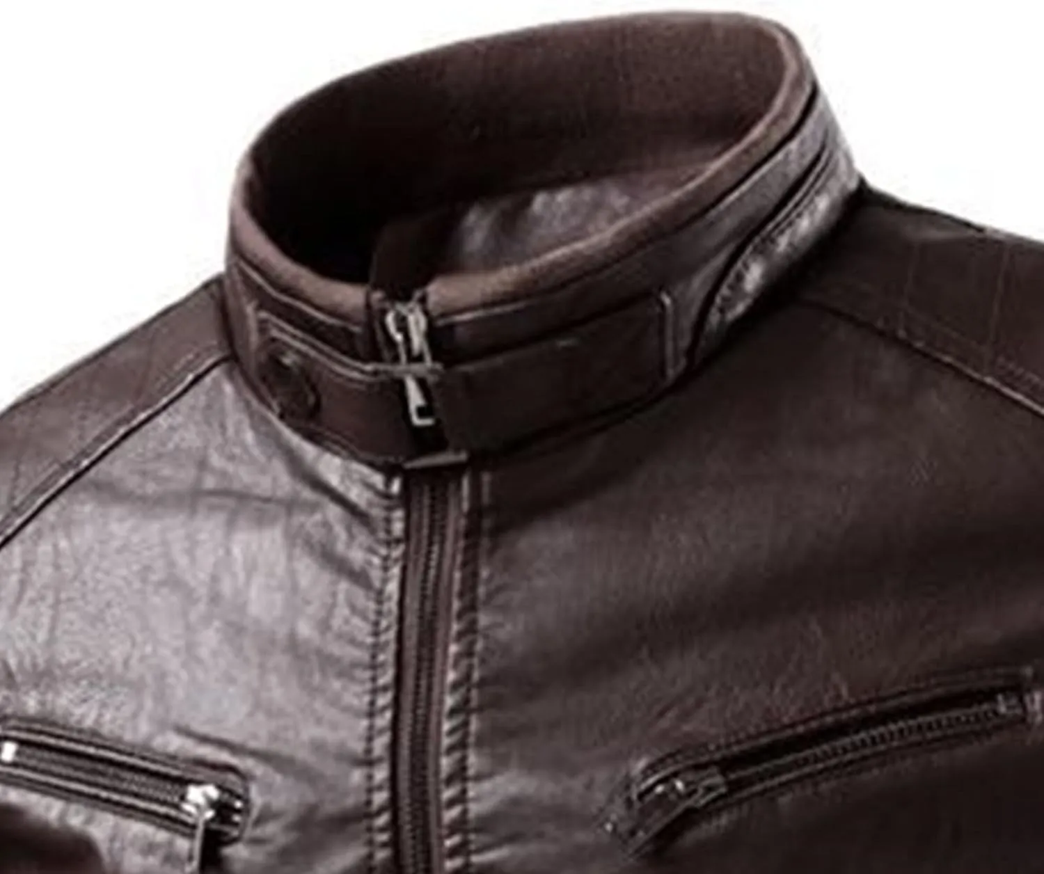 Men's Faux Zip-Up Slim Armor Leather Jacket Stand Collar PU Motorcycle Biker Outerwear Long Sleeve Coat Jackets
