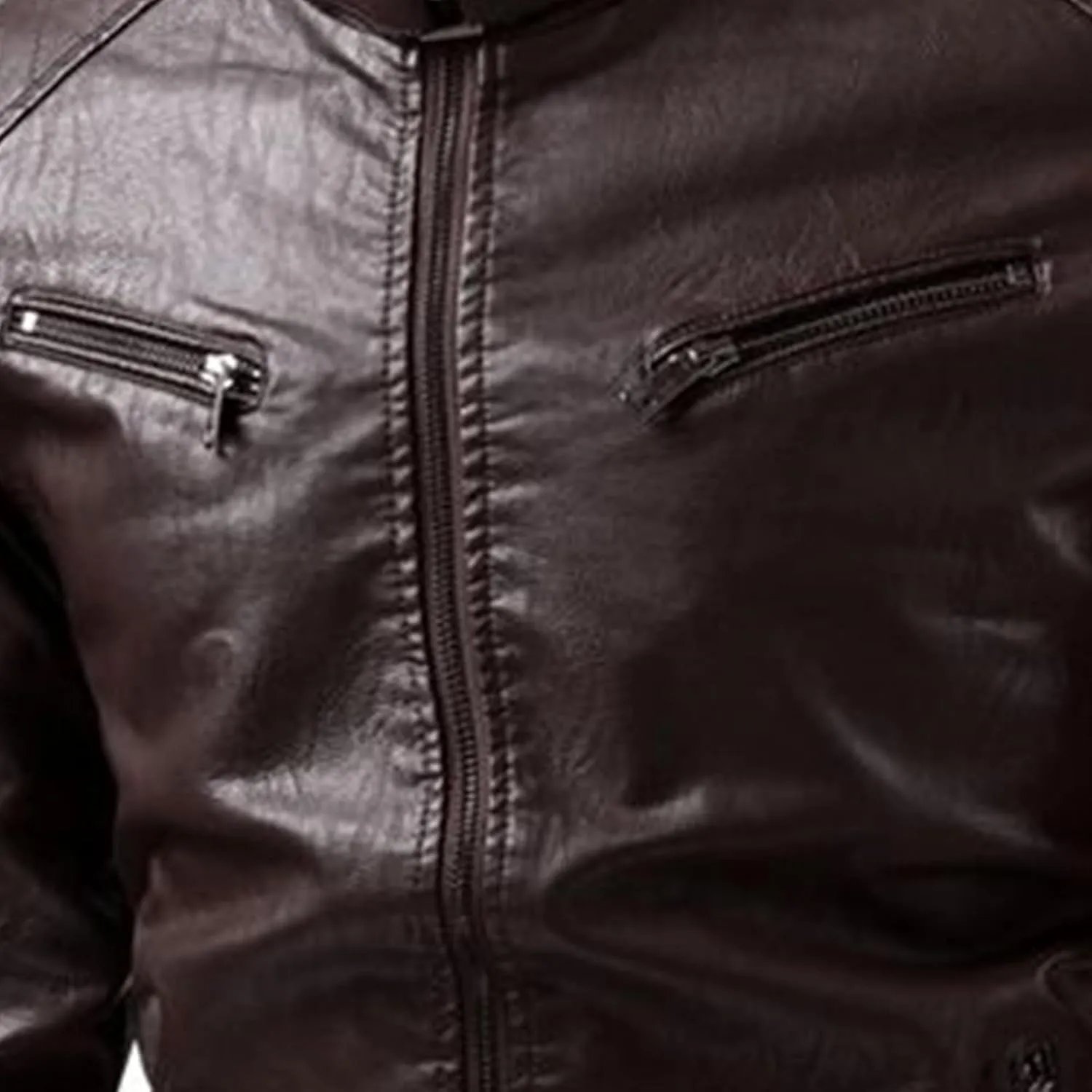 Men's Faux Zip-Up Slim Armor Leather Jacket Stand Collar PU Motorcycle Biker Outerwear Long Sleeve Coat Jackets