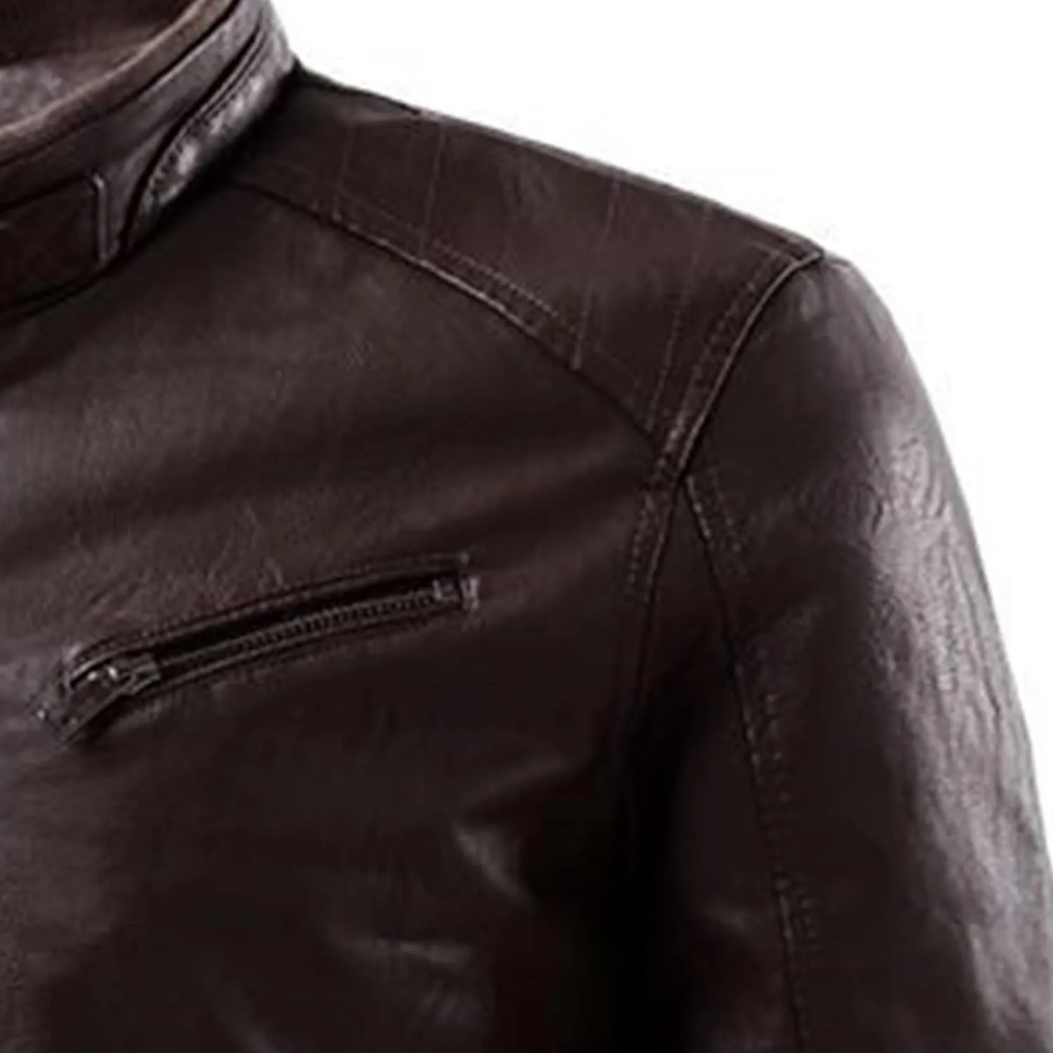 Men's Faux Zip-Up Slim Armor Leather Jacket Stand Collar PU Motorcycle Biker Outerwear Long Sleeve Coat Jackets