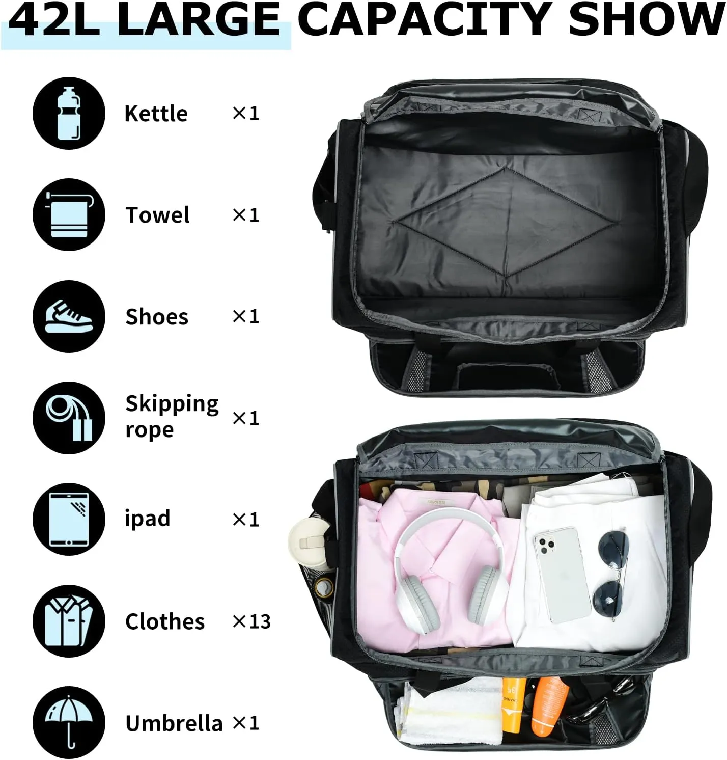 Mens Gym Bag 21 inch Large Overnight Weekender Duffle Bag for Travel Sport-Grey/Black