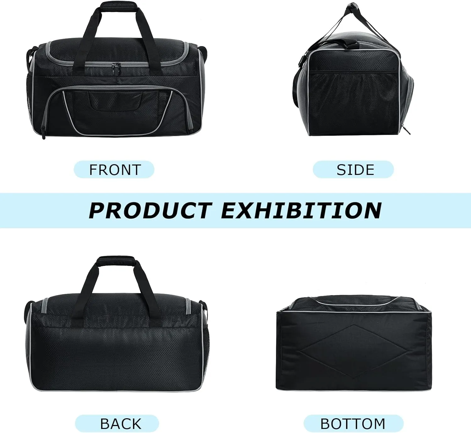 Mens Gym Bag 21 inch Large Overnight Weekender Duffle Bag for Travel Sport-Grey/Black