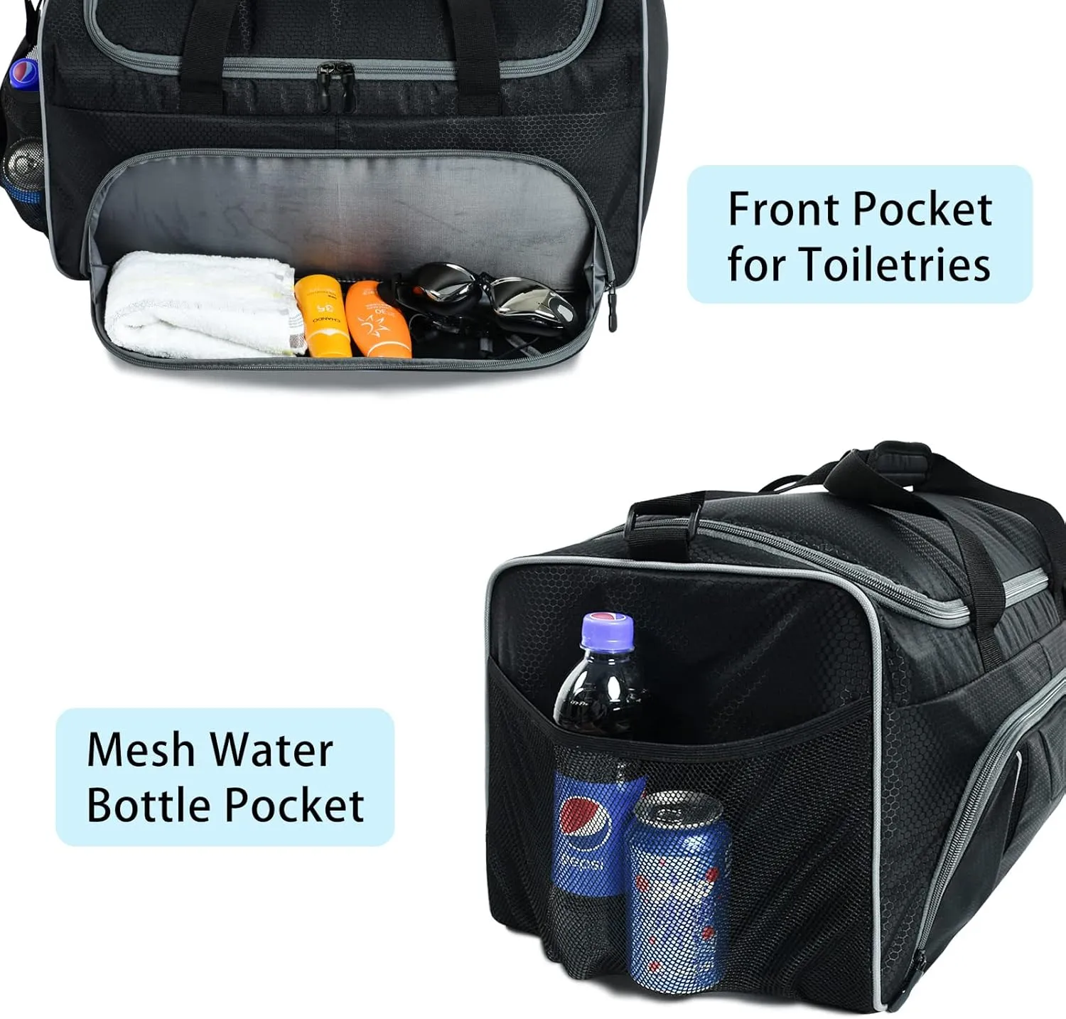Mens Gym Bag 21 inch Large Overnight Weekender Duffle Bag for Travel Sport-Grey/Black