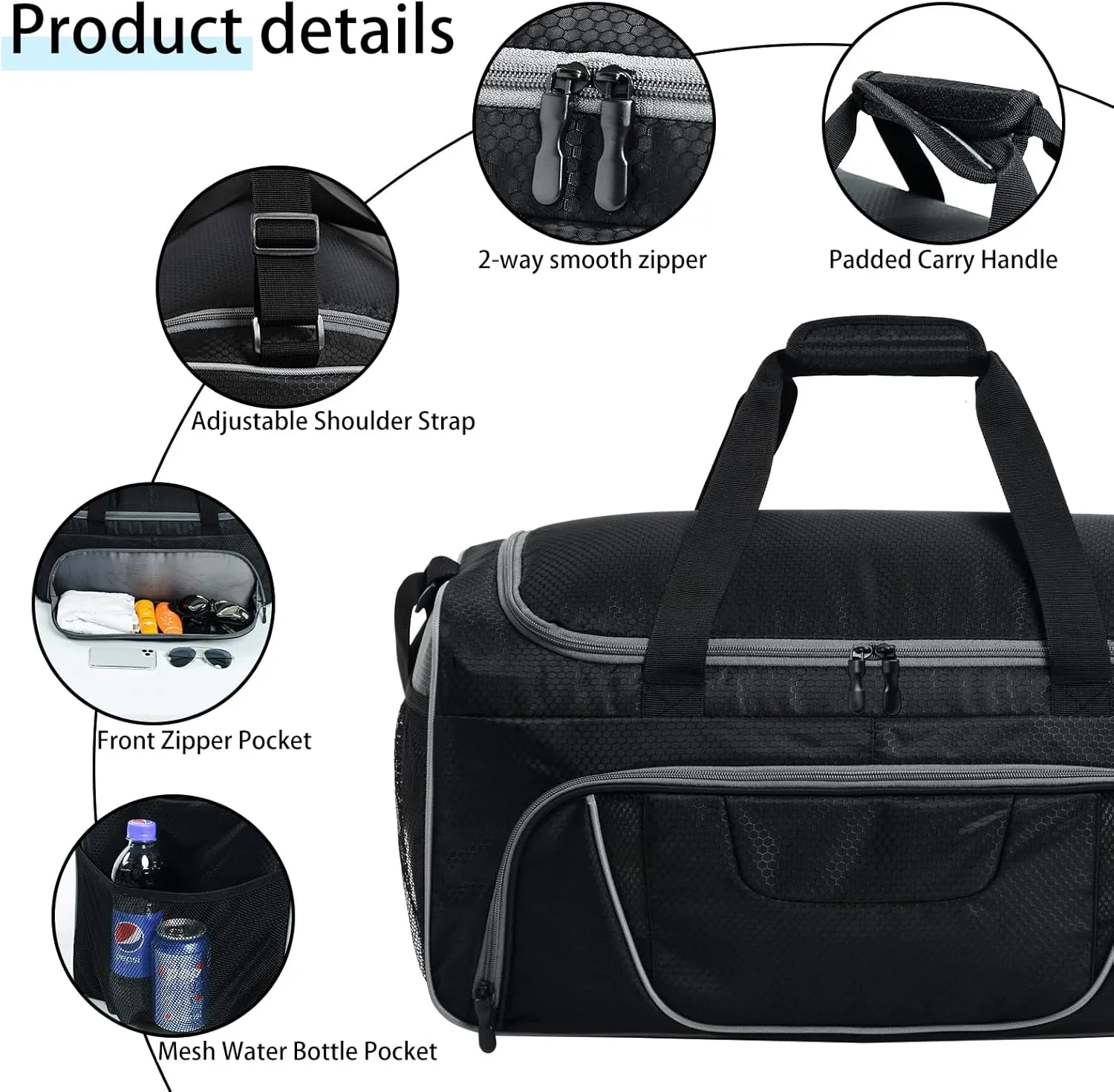 Mens Gym Bag 21 inch Large Overnight Weekender Duffle Bag for Travel Sport-Grey/Black