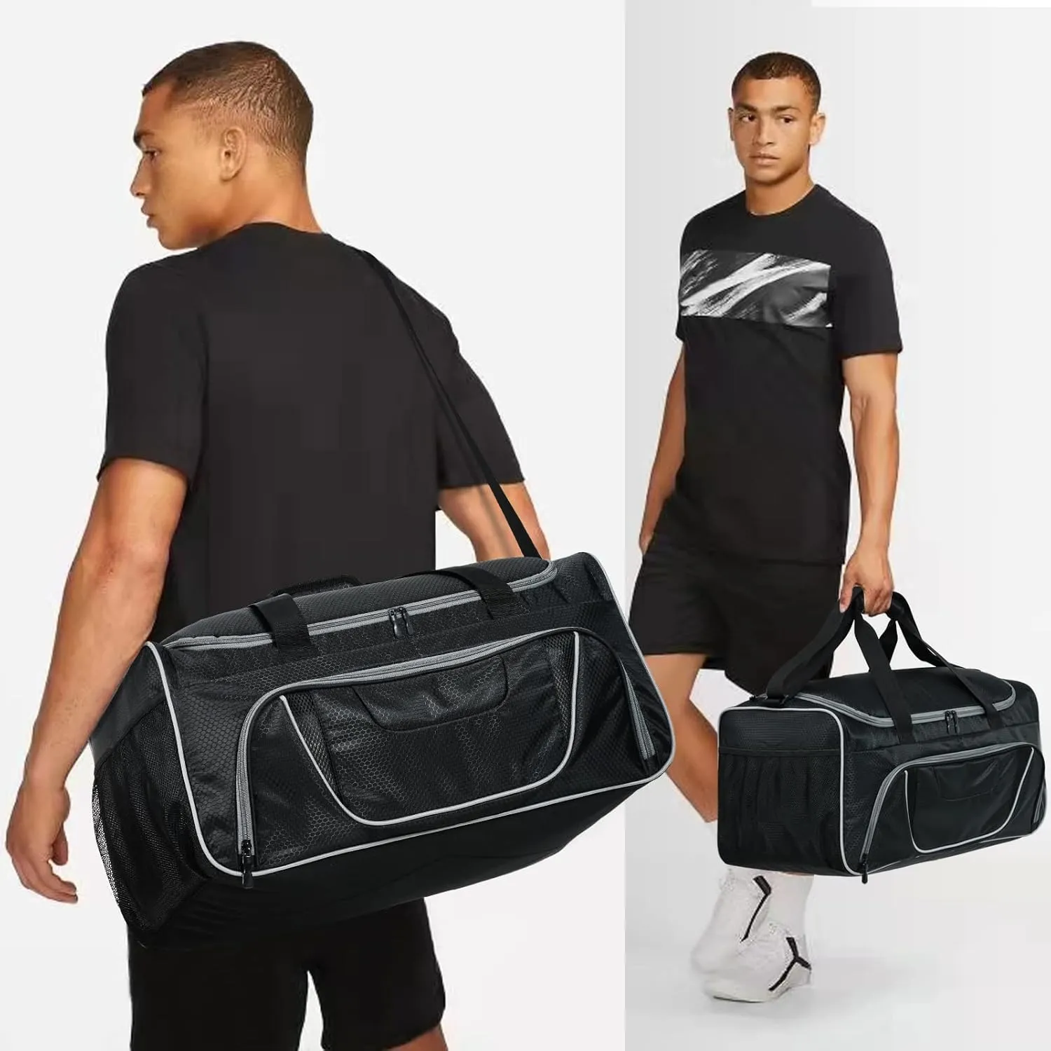 Mens Gym Bag 21 inch Large Overnight Weekender Duffle Bag for Travel Sport-Grey/Black