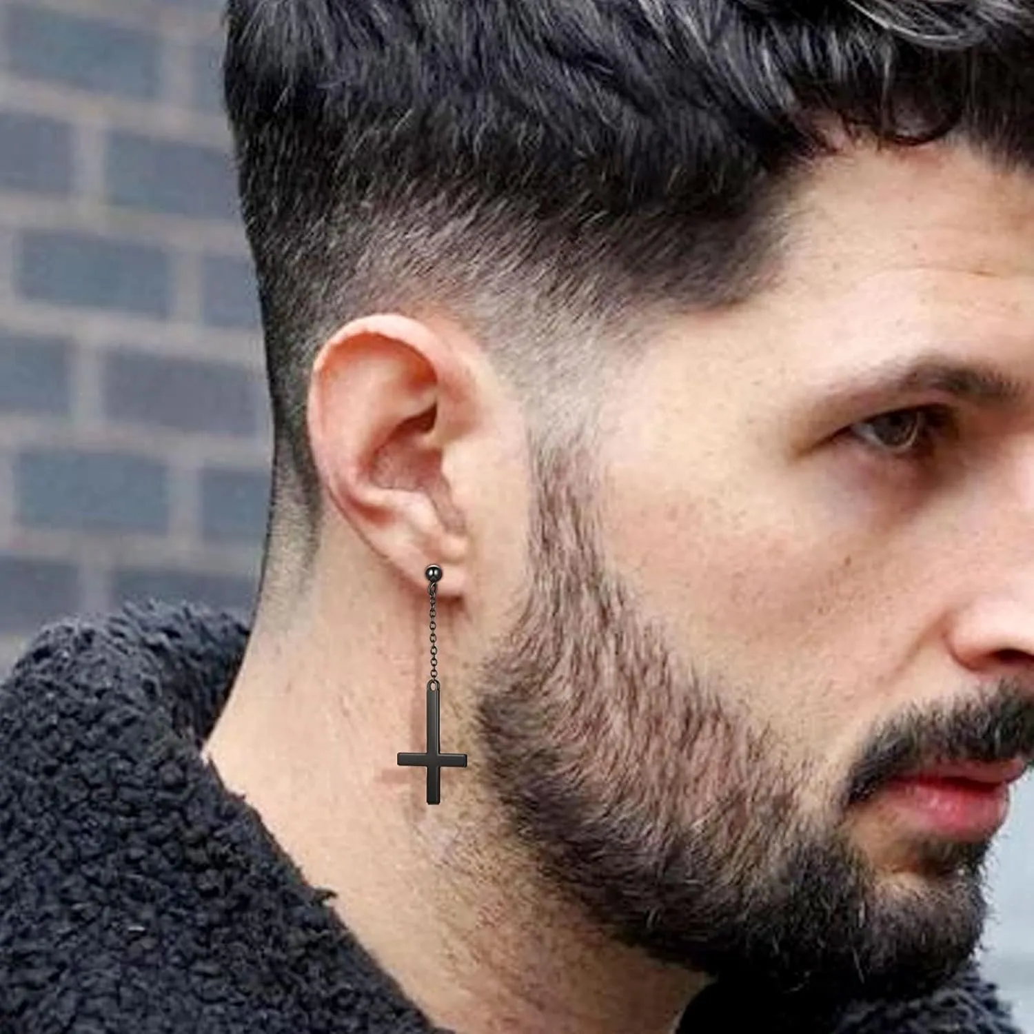 Mens Inverted Cross Earrings Solid 925 Sterling Silver Fine Jewelry Asymmetric Upside Down Cross Earrings St. Peter Satanic Earrings Piercing Clip On Earrings Gothic Jewelry Christmas Jewelry Gift Thanksgiving Day Women Girls