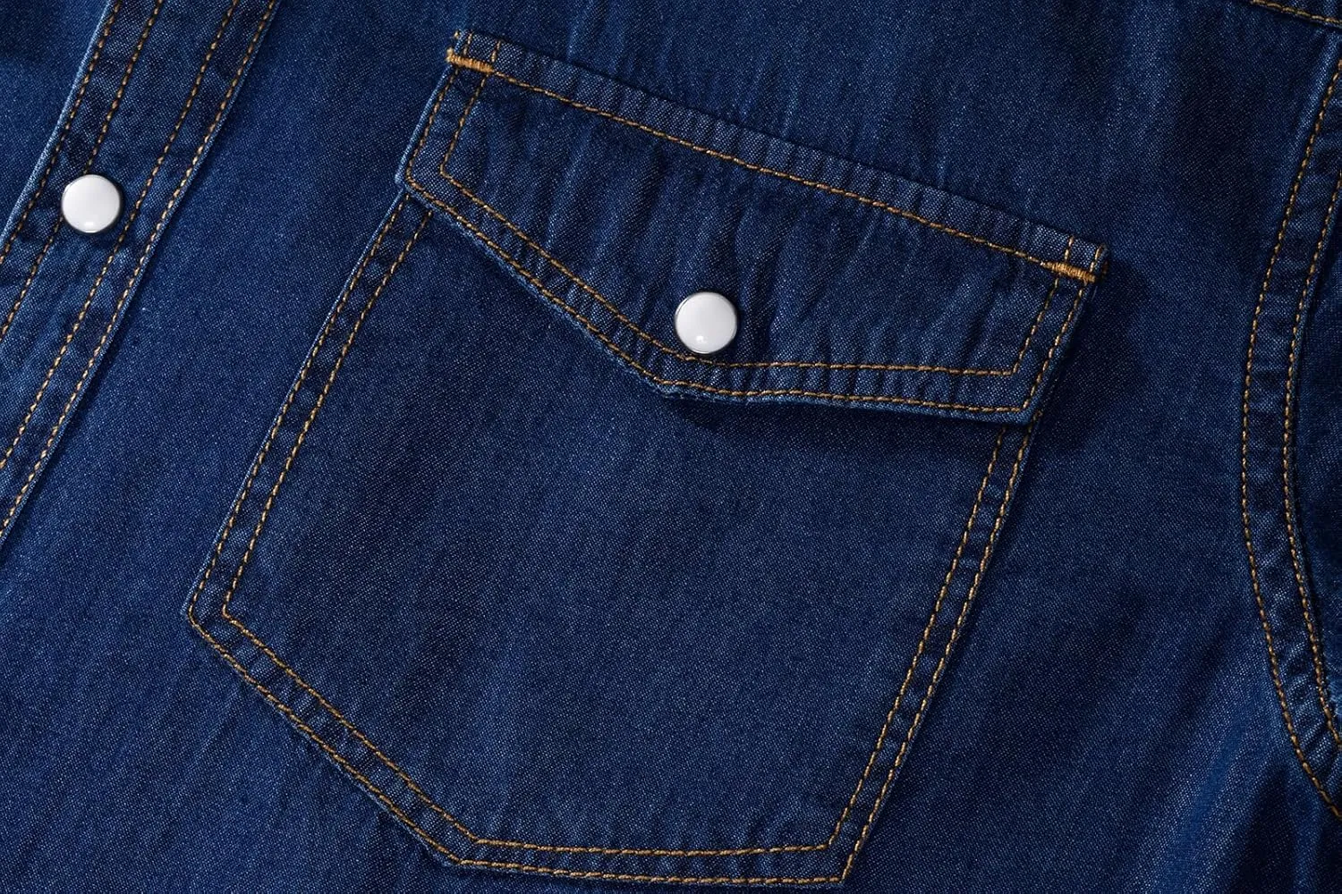 Men's Long Sleeve Double Pocket Snap Denim Shirt