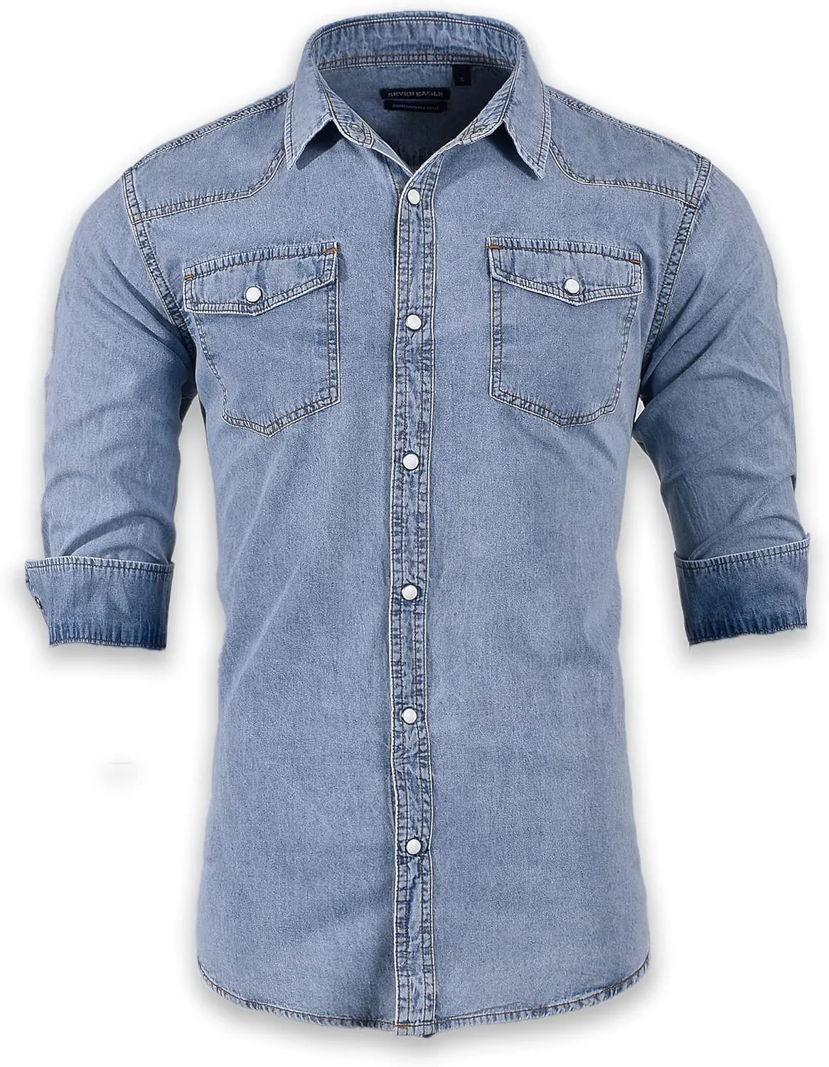 Men's Long Sleeve Double Pocket Snap Denim Shirt