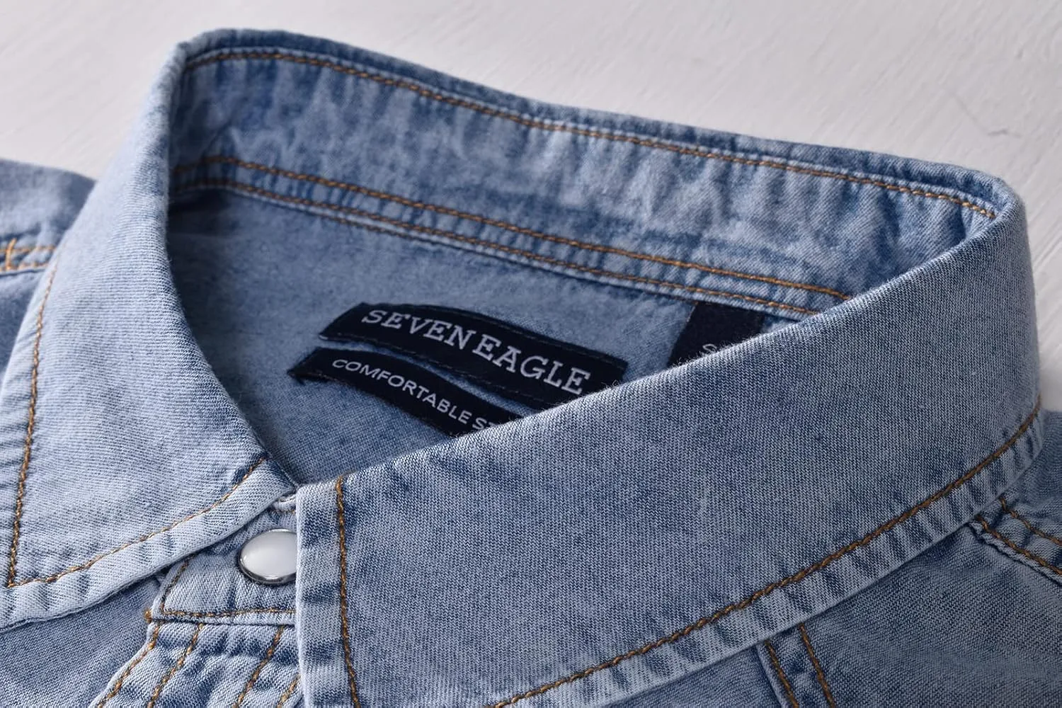 Men's Long Sleeve Double Pocket Snap Denim Shirt