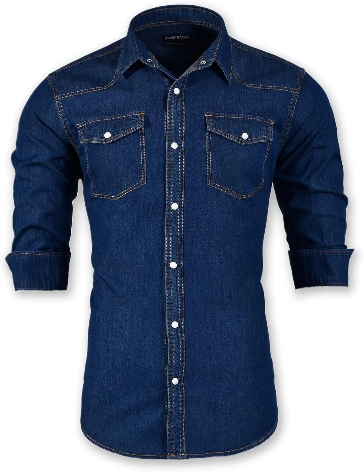 Men's Long Sleeve Double Pocket Snap Denim Shirt