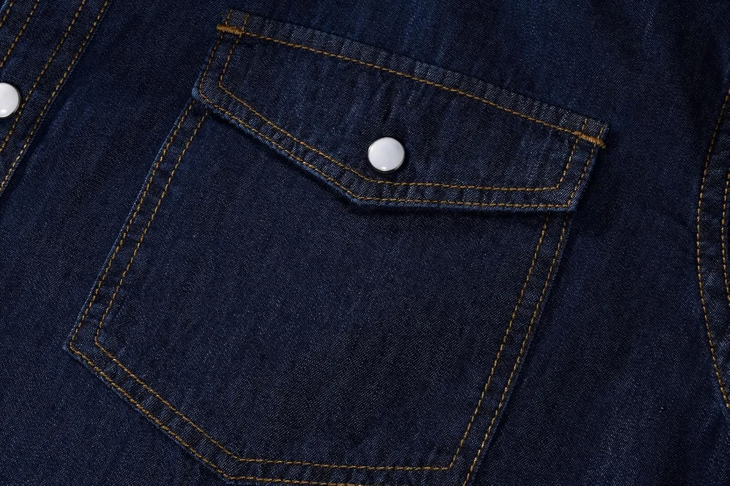 Men's Long Sleeve Double Pocket Snap Denim Shirt
