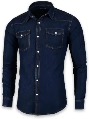 Men's Long Sleeve Double Pocket Snap Denim Shirt