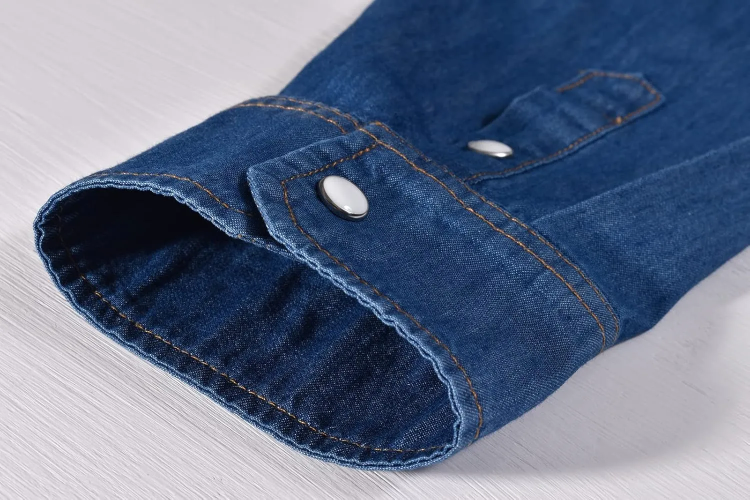 Men's Long Sleeve Double Pocket Snap Denim Shirt