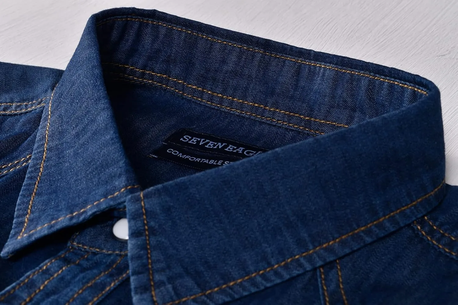 Men's Long Sleeve Double Pocket Snap Denim Shirt