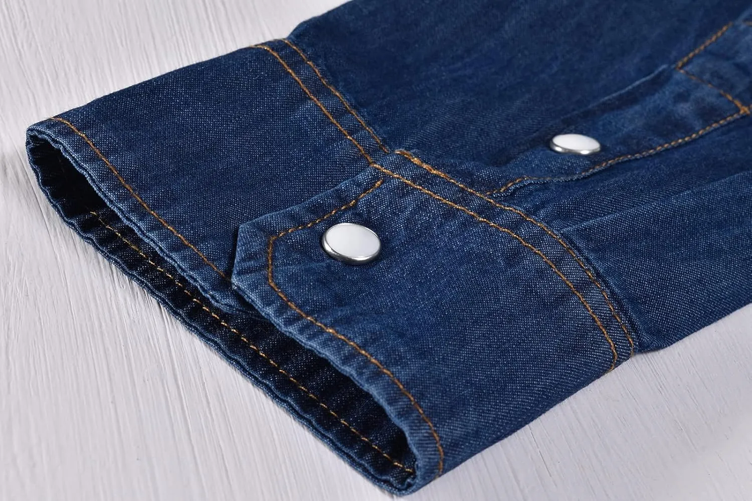 Men's Long Sleeve Double Pocket Snap Denim Shirt