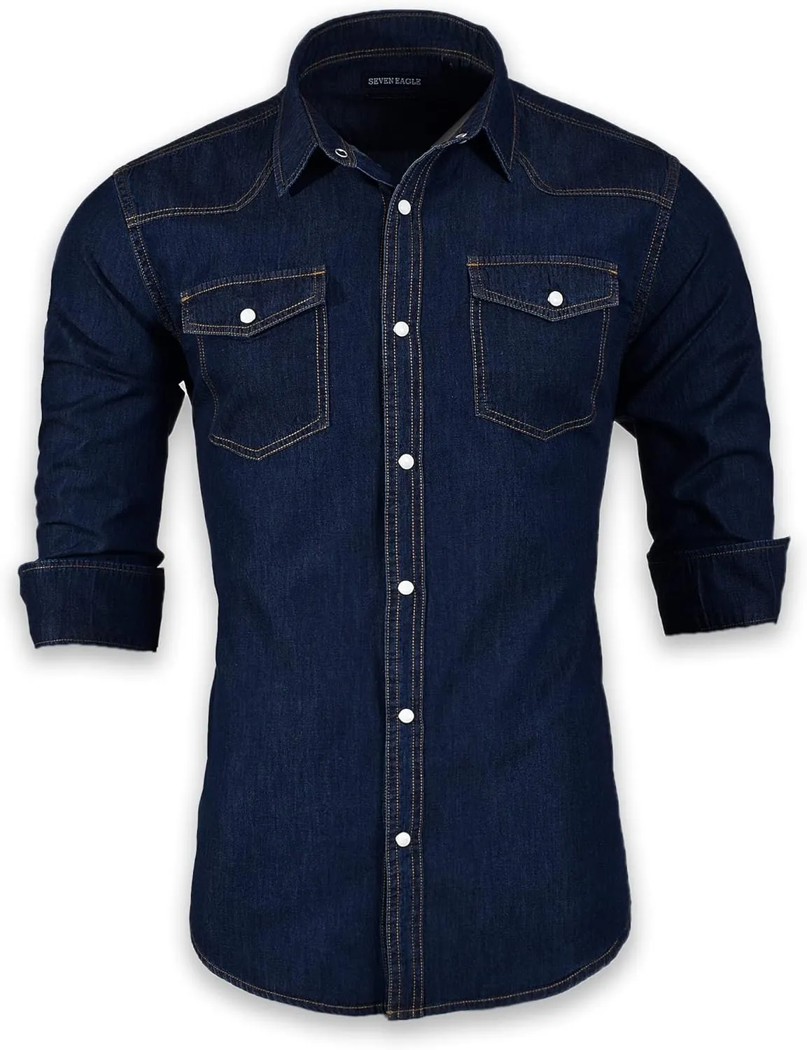 Men's Long Sleeve Double Pocket Snap Denim Shirt