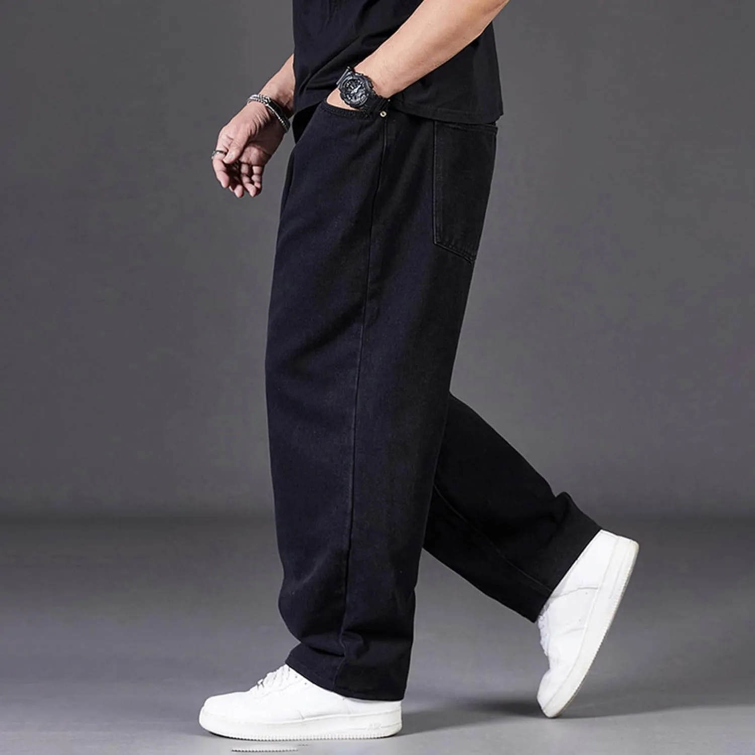 Mens Loose Fit Jeans Streetwear Skateboard Baggy Punk Y2k Hip Hop Multi-Pocket Oversized Wide Leg Denim Pants Trouser