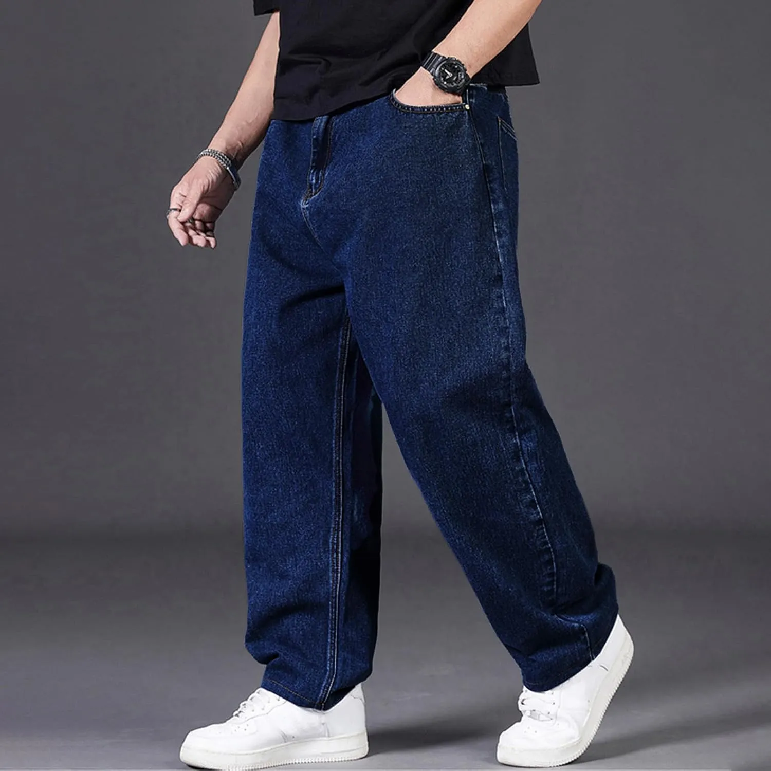Mens Loose Fit Jeans Streetwear Skateboard Baggy Punk Y2k Hip Hop Multi-Pocket Oversized Wide Leg Denim Pants Trouser
