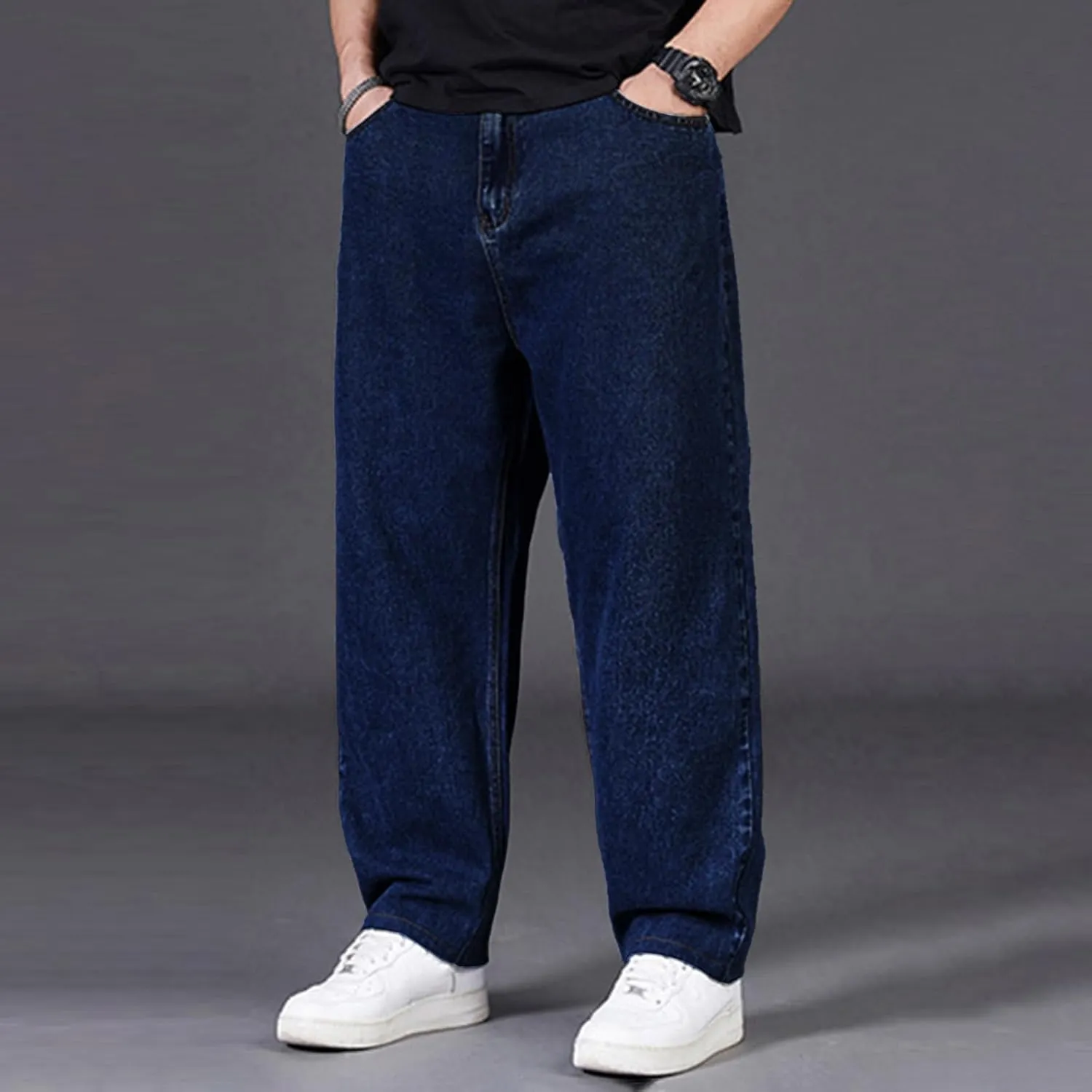 Mens Loose Fit Jeans Streetwear Skateboard Baggy Punk Y2k Hip Hop Multi-Pocket Oversized Wide Leg Denim Pants Trouser