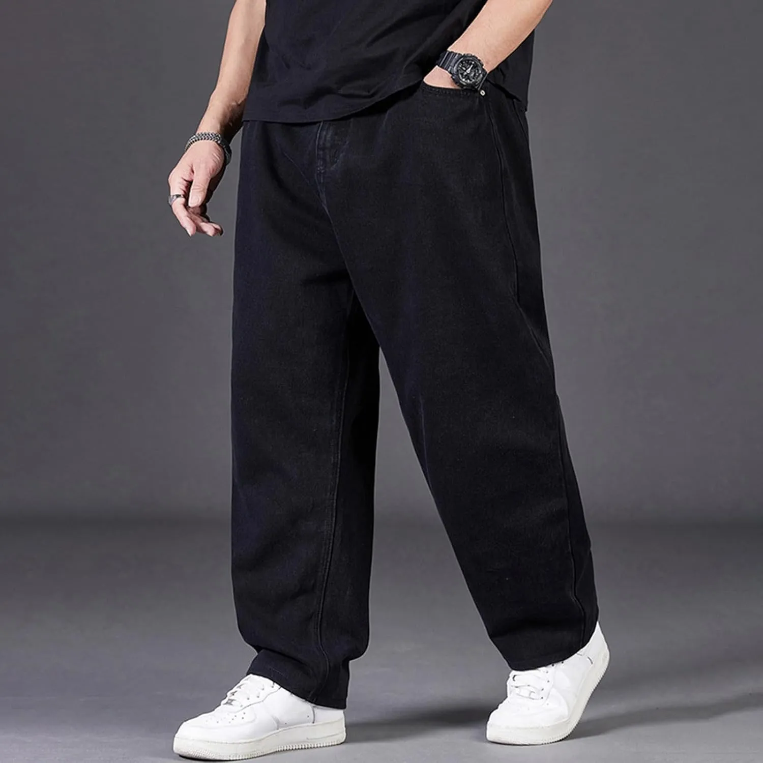 Mens Loose Fit Jeans Streetwear Skateboard Baggy Punk Y2k Hip Hop Multi-Pocket Oversized Wide Leg Denim Pants Trouser