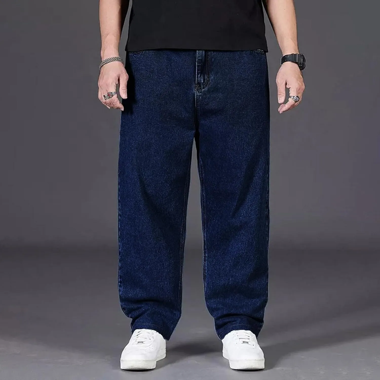 Mens Loose Fit Jeans Streetwear Skateboard Baggy Punk Y2k Hip Hop Multi-Pocket Oversized Wide Leg Denim Pants Trouser