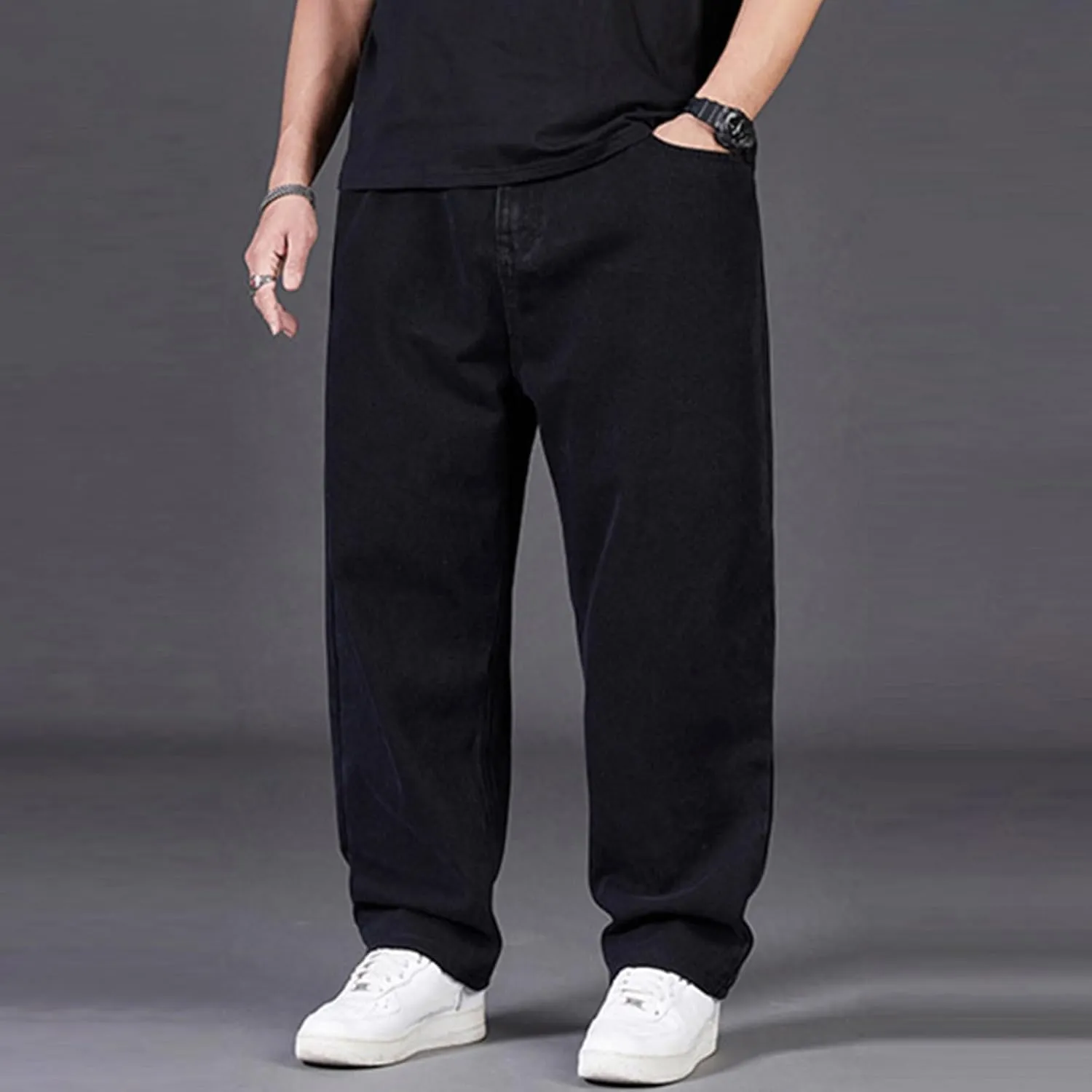 Mens Loose Fit Jeans Streetwear Skateboard Baggy Punk Y2k Hip Hop Multi-Pocket Oversized Wide Leg Denim Pants Trouser