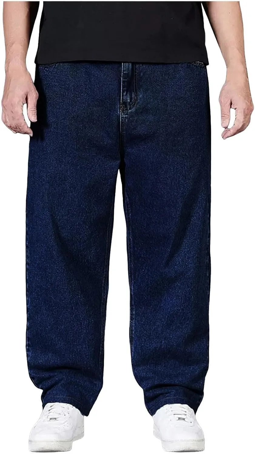 Mens Loose Fit Jeans Streetwear Skateboard Baggy Punk Y2k Hip Hop Multi-Pocket Oversized Wide Leg Denim Pants Trouser