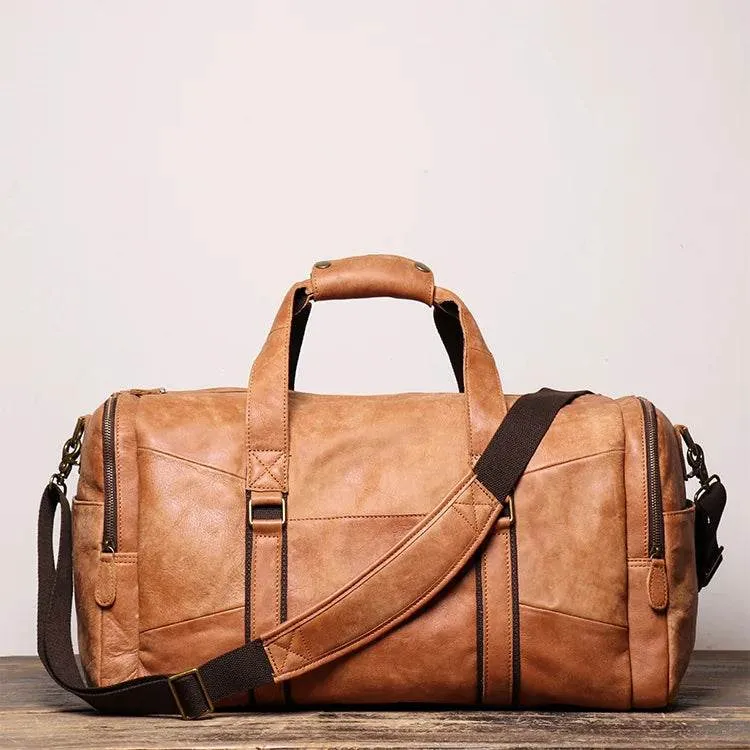 Men's Luxury Leather Travel Bag – Soft Cowhide Duffel Weekend
