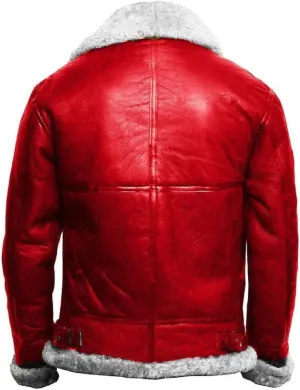 Men’s Red jacket A2 Bomber Aviator Christmas Holiday Faux Fur Leather Jacket