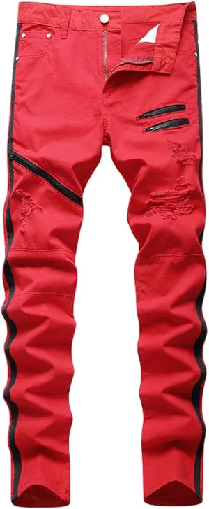 Men's Regular Fit Comfort Jean Frayed Pants Distressed Rip Trousers Straight Leg Jeans Men Mens Jeans Big and Tall