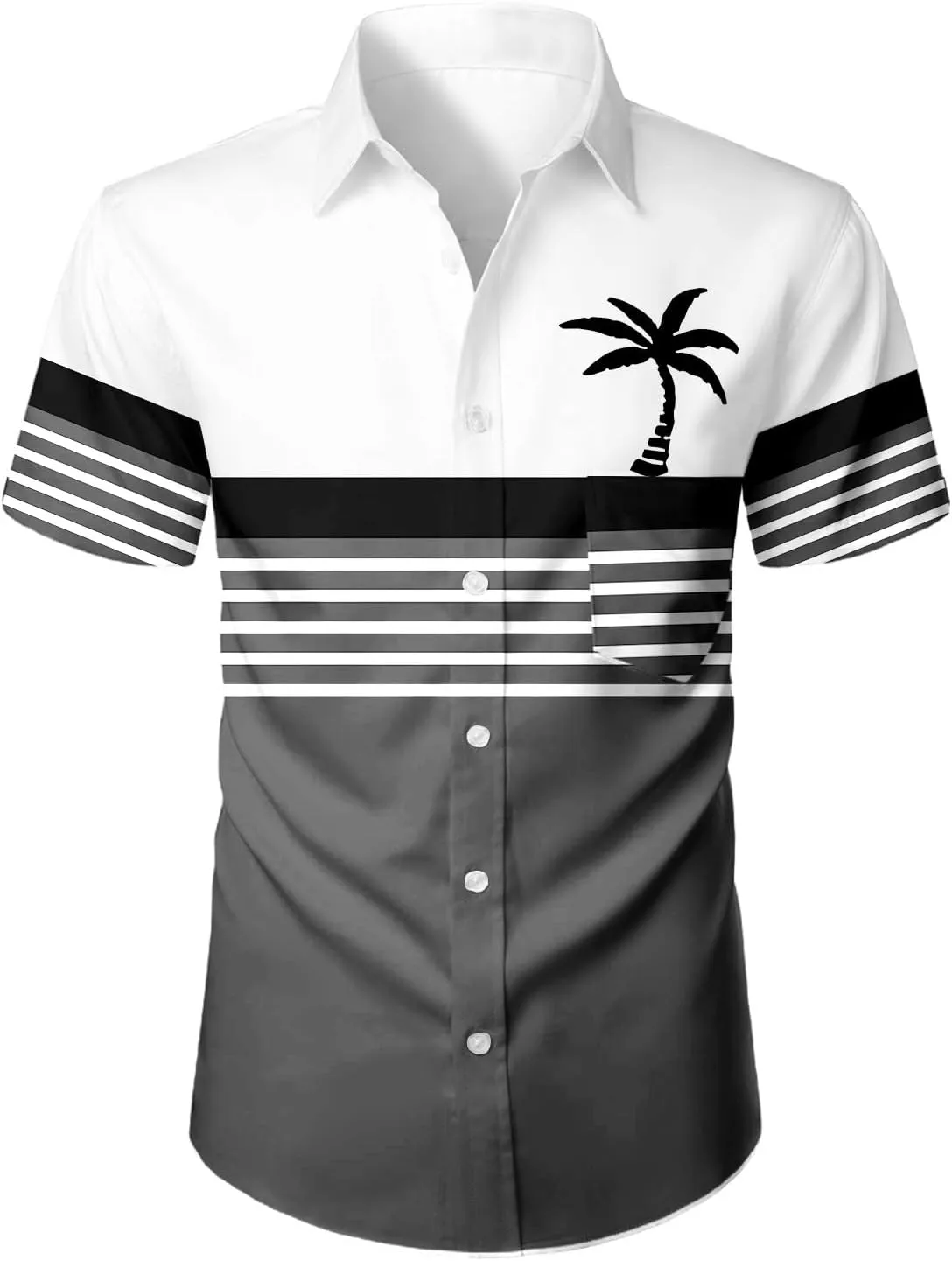 Mens Shirts Tropical Printed Short Sleeve Shirt Summer Coconut Tree T-Shirts Button Down Stand Collar Workout Tops