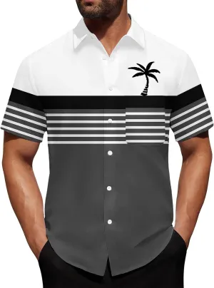 Mens Shirts Tropical Printed Short Sleeve Shirt Summer Coconut Tree T-Shirts Button Down Stand Collar Workout Tops