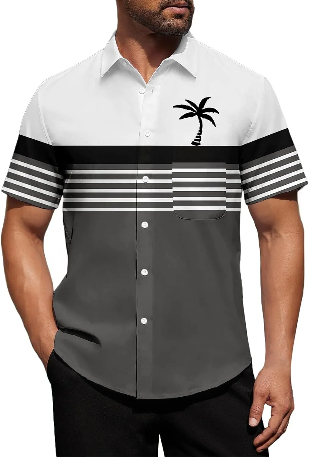 Mens Shirts Tropical Printed Short Sleeve Shirt Summer Coconut Tree T-Shirts Button Down Stand Collar Workout Tops