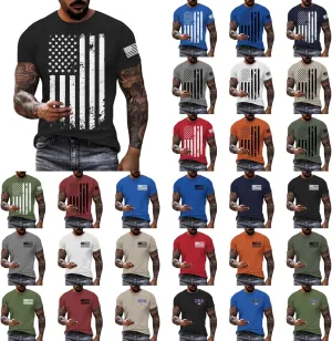 Mens T-Shirts Short Sleeve USA Flag Print 4th of July Patriotic T-Shirts Regular Fit Quick Dry Plus Size Tees