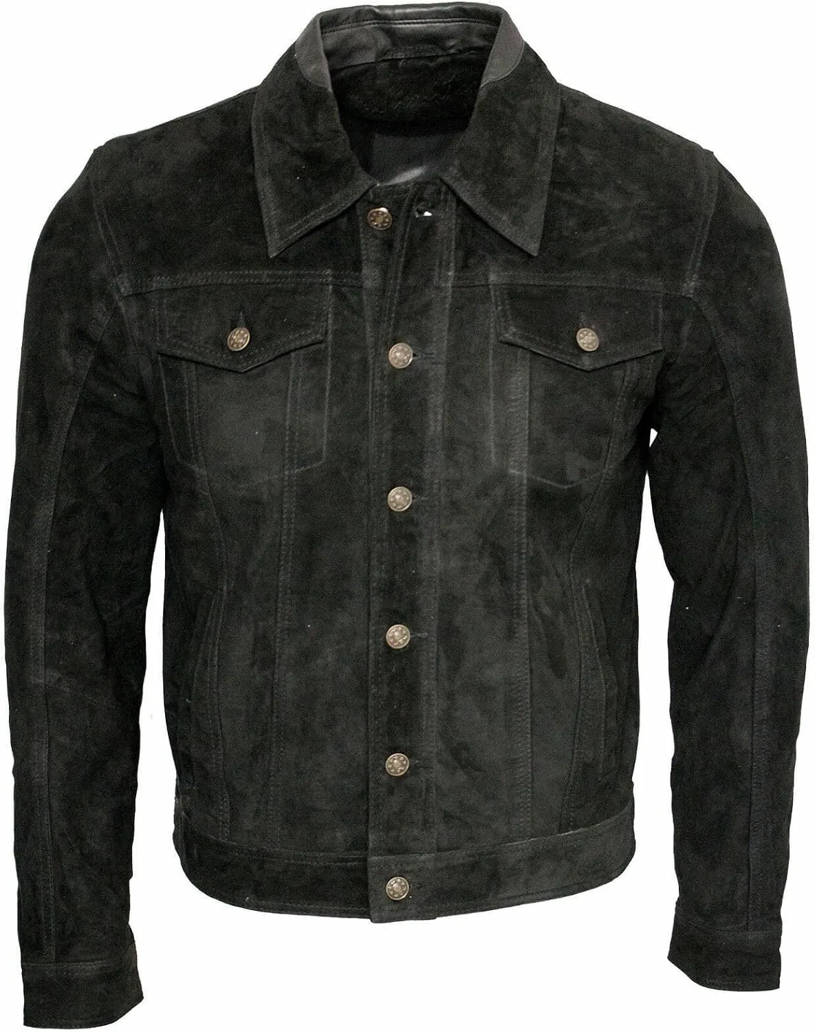 Men's Trucker Casual Goat Suede Leather Shirt Jeans Jacket