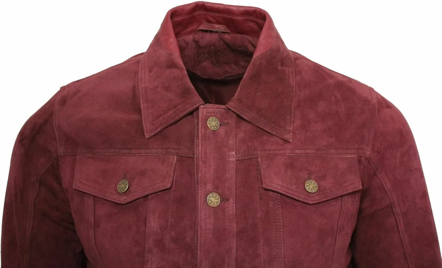 Men's Trucker Casual Goat Suede Leather Shirt Jeans Jacket