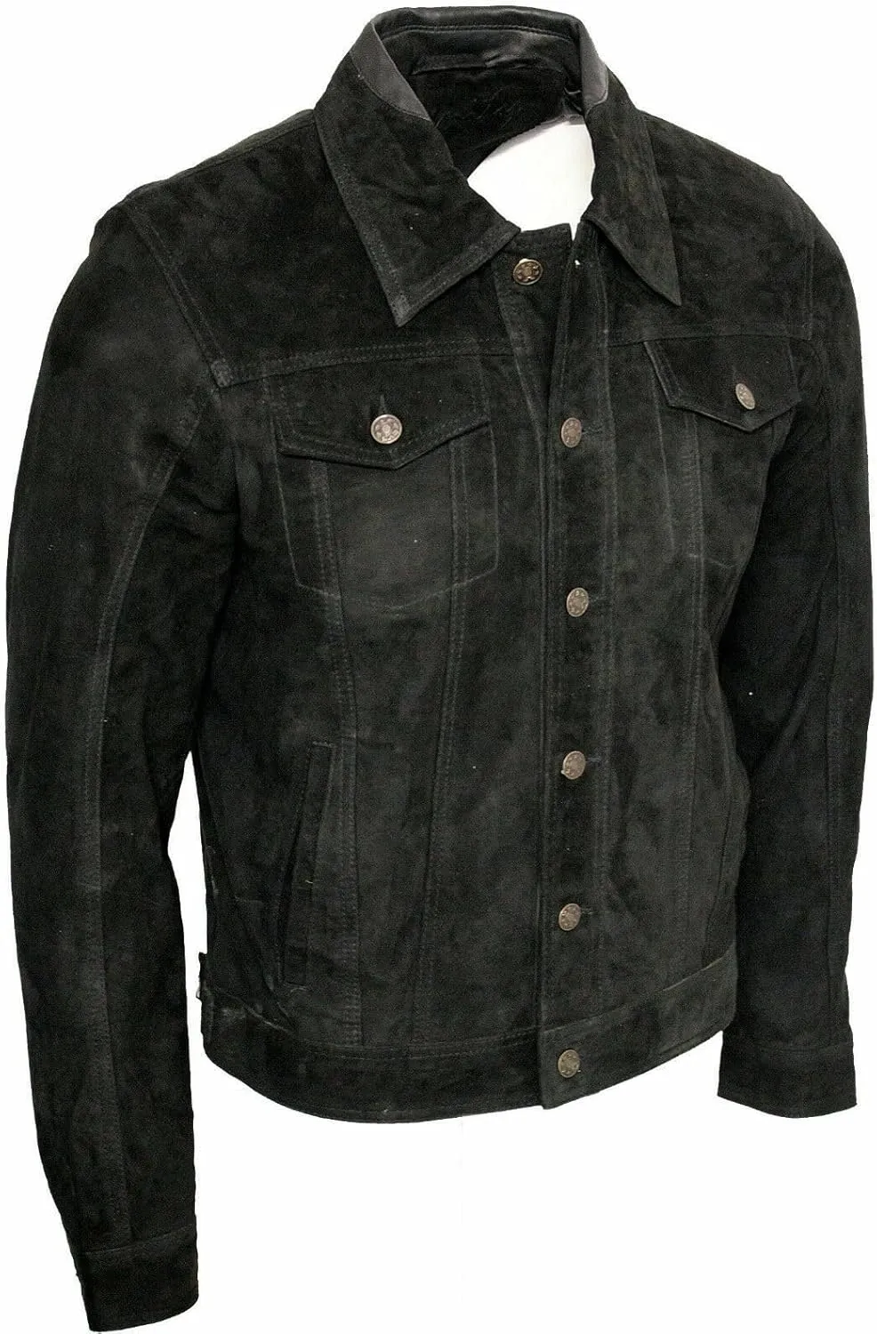 Men's Trucker Casual Goat Suede Leather Shirt Jeans Jacket