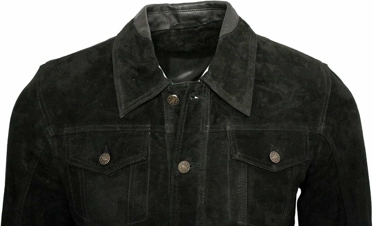 Men's Trucker Casual Goat Suede Leather Shirt Jeans Jacket