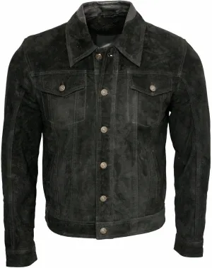 Men's Trucker Casual Goat Suede Leather Shirt Jeans Jacket